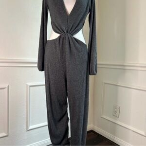 Lulu's Gray Twist-Front Jumpsuit